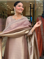 Premium Mauve Woven Chanderi Silk Kurta Set with Zari Dupatta