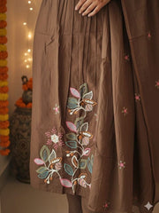 Women Brown Embroidered Kurta Set with Dupatta
