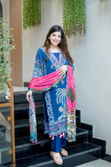 Women Navy Blue Printed Kurta Set with Dupatta