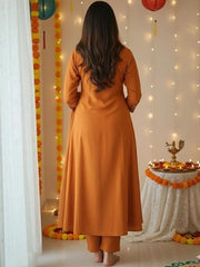 Women Rust Orange Embroidered Kurta Set with Dupatta