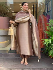 Premium Mauve Woven Chanderi Silk Kurta Set with Zari Dupatta