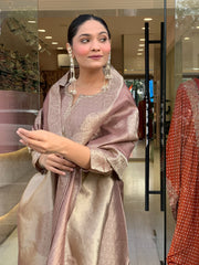 Premium Mauve Woven Chanderi Silk Kurta Set with Zari Dupatta