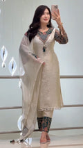 Women Off-White Embroidered Kurta Pant Set with Dupatta