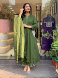 Women Olive Green Kurta Palazzo Set with Dupatta